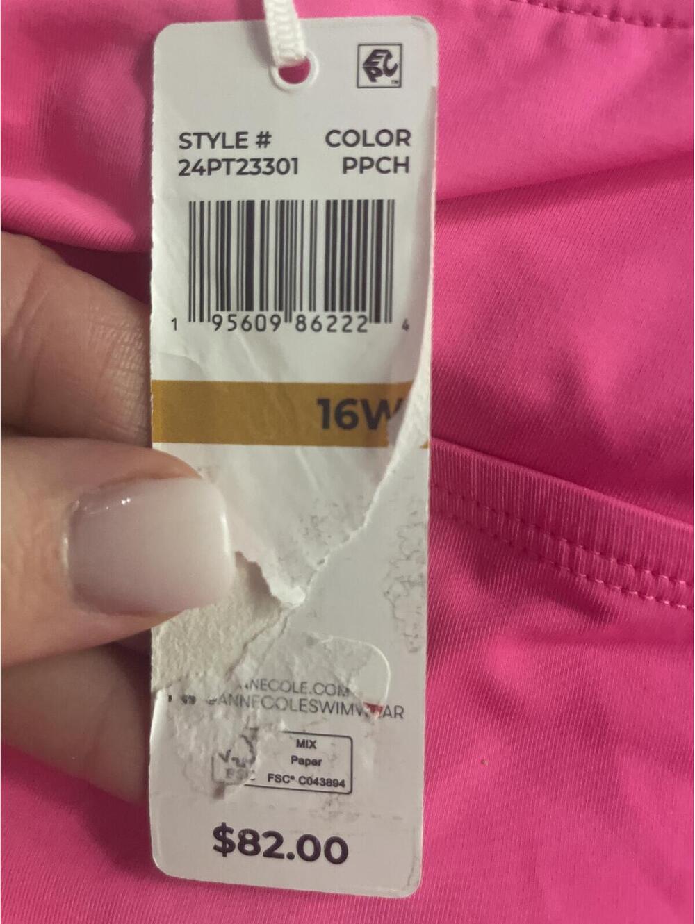 Anne Cole Hot Pink Gold Tankini Swim Top Women’s Size 16W NWT Beach Ruched Flowy - Picture 4 of 13